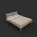 Double Bed with Wooden Frame Gray Cushions and Light Gray Bedding