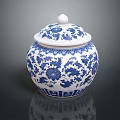 Traditional Blue and White Ceramic Jar Featuring Floral Plant Patterns as Decorative Piece