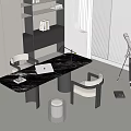 Modern Home Office Interior Design With Marble Top Desk Two Chairs Laptop Lamp And Telescope