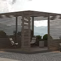Modern Wooden Pergola Outdoor Seating With Plants And Mountain View