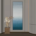 Long Vertical Decorative Painting With Blue White Gradient And Dried Flower Vase