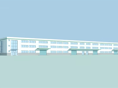 Modern White Industrial Factory Building Exterior Design With Large Windows And Multi Story Structure 3d model