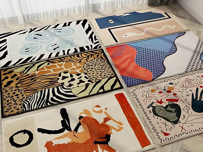 Colorful Square Rugs With Geometric Patterns Animal Prints And Abstract Designs For Home Decor 3d model