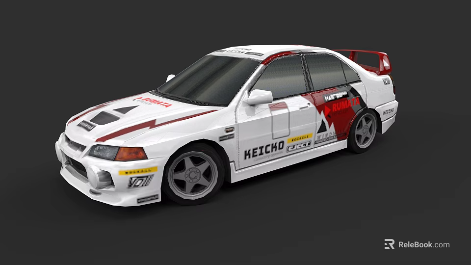 Racing Car Exterior Design With Red White Livery HETCHO Stickers Rear Spoiler And Alloy Wheels 3d model 