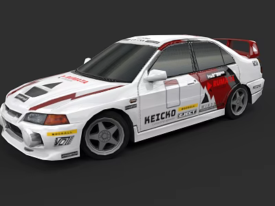 Racing Car Exterior Design With Red White Livery HETCHO Stickers Rear Spoiler And Alloy Wheels 3d model