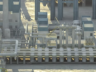 Heavy Duty Industrial Swing Door In Factory Facility With Metal Pipeline And Equipment Structure 3d model