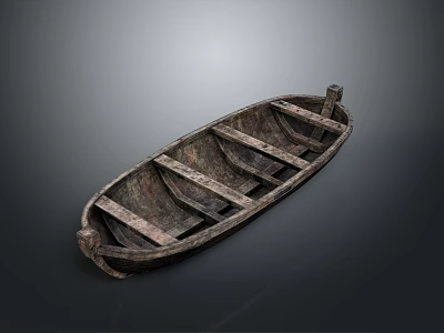 Old Rustic Wooden Boat As Traditional Water Transport With Wooden Planks Structure 3d model