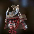 Samurai Helmet With Fanged Red Mask And Dragon Ornament Traditional Design