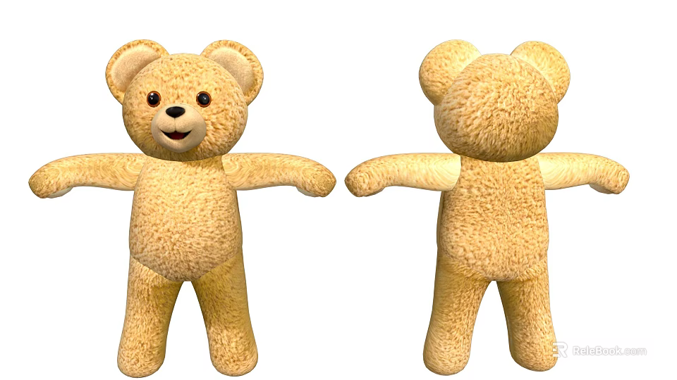 Cute Light Brown Plush Teddy Bear Doll With Front And Back Views And Outstretched Arms 3d model 