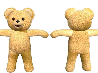 Cute Light Brown Plush Teddy Bear Doll With Front And Back Views And Outstretched Arms 3d model