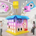 Interactive Colorful Cube Display Installation With Hanging Cards And Chance Icons 3d model