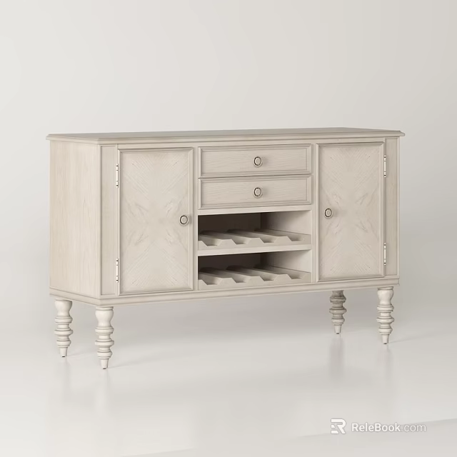 Elegant Light Colored Wine Cabinet With Decorative Legs Drawers And Built In Wine Racks 3d model 