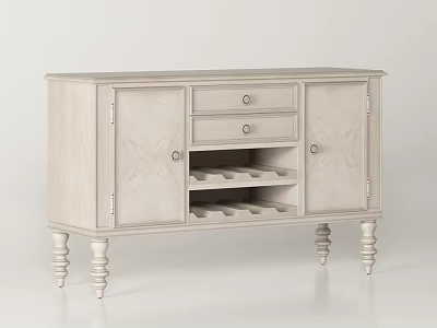Elegant Light Colored Wine Cabinet With Decorative Legs Drawers And Built In Wine Racks 3d model