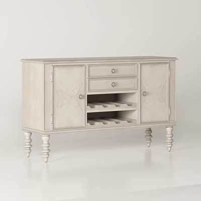 Elegant Light Colored Wine Cabinet With Decorative Legs Drawers And Built In Wine Racks 3d model