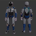 Dual Silver Blue Robot Design Featuring Front And Back Views With Mechanical Armor 3d model