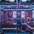 Modern KTV Interior Design With Neon Lights Comfortable Sofas And Bar Counter 3d model