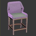 Woven Wicker Bar Stool With Light Gray Cushion And Wooden Frame
