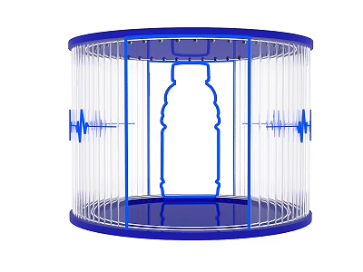 Blue Circular Frame Design Featuring Central Bottle Outline With Blue Sound Wave Patterns 3d model