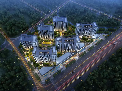Aerial View Planning of Modern Residential Complex With High Rise Buildings Greenery And Roads 3d model