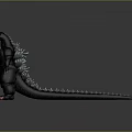 Giant Black Monster Character Standing With Spiked Back Long Tail And Orange Claws