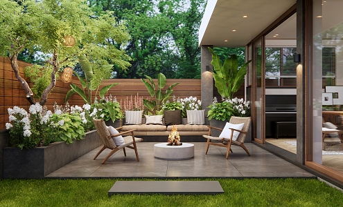 Home Courtyard Landscape Roof Garden Terrace Balcony Outdoor Sofa Outdoor Chair Flowers and Plants Pile 3d model