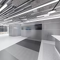 Modern Office Corridor Interior With Lighting Decorative Wall Digital Screens And Data Displays