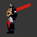 Red Blue And Gold Mecha Robot Character With Golden Horns And Chest Armor