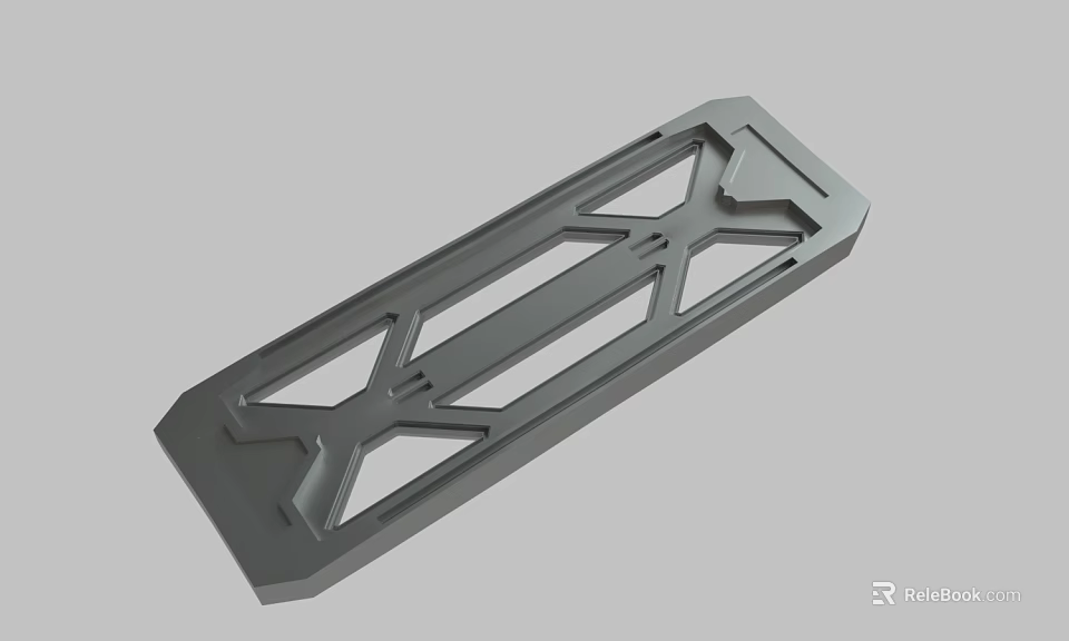 Gray Rectangular Structural Bracket With Geometric Cross Pattern And Hollow Design 3d model 