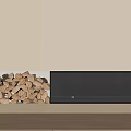Modern Wall Lamp Above Fireplace With Stacked Firewood And Warm Flames