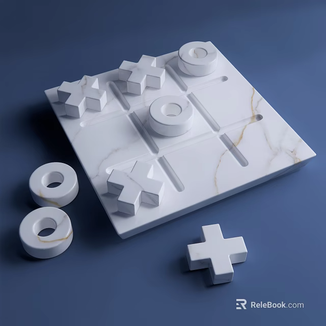 White Building Blocks with Scattered Pieces on Square Board Cross and Circle Shapes Blue Background 3d model 