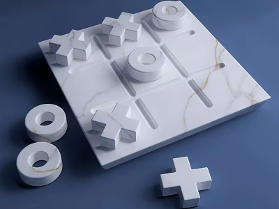 White Building Blocks with Scattered Pieces on Square Board Cross and Circle Shapes Blue Background 3d model