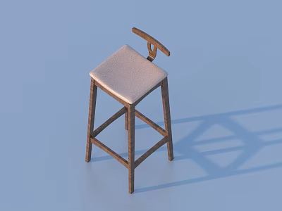 Modern Single Bar Stool With Curved Backrest Wooden Frame And Light Upholstered Seat 3d model