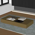 Modern Wooden Coffee Table on Gray Rug with Books Bowls and Black Coasters Near Window