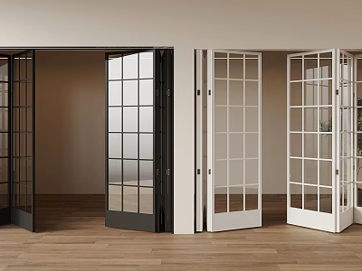 Stylish Interior Doors With Glass Panels In Black And White Finish On Wooden Floor 3d model