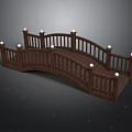 Wooden Garden Arch Bridge With Curved Railing And White Spherical Accents