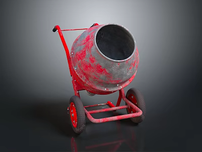 Red Concrete Mixer With Metal Drum And Wheels For Construction Use 3d model