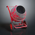 Red Concrete Mixer With Metal Drum And Wheels For Construction Use