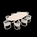 Modern Light Wood Oval Dining Table And Upholstered Chairs Set For Comfortable Home Dining Room