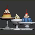Colorful Desserts Display With Pudding Ice Cream Jelly Whipped Cream And Cherries On White Plates