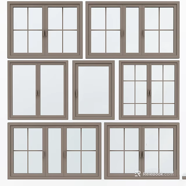 Modern Casement Windows With Various Glass Panel Designs And Aluminum Frames For Home Installation 3d model 