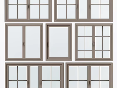 Modern Casement Windows With Various Glass Panel Designs And Aluminum Frames For Home Installation 3d model
