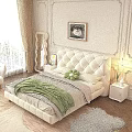 Modern Cream White Tufted Upholstered Double Bed For Cozy French Style Bedroom Interior Design
