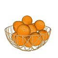 Fresh Ripe Oranges Filled in Golden Metal Basket on White Background