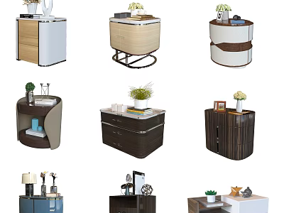 Various Modern Bedside Tables With Stylish Designs Drawers And Decorative Features 3d model