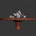 Wooden Round Tray With Tea Set Teacups Teapot Saucers And Tiered Rack