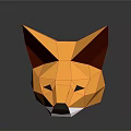 Low Poly Fox Head Design With Orange Fur And Dark Red Ears On Gray Background