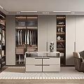 Modern Walk in Closet Interior Design With Hanging Clothes Storage Cabinets And Display Shelves