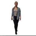 A Woman Wearing Striped Tank Top Denim Shirt Black Pants And Boots