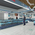 Fresh Seafood Shop In Mall With Glass Display Tanks And Customers