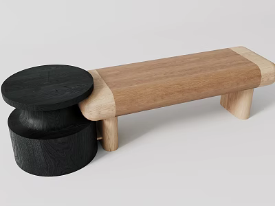 Modern Wooden Sofa Bench With Natural Wood Surface And Black Accent Base 3d model